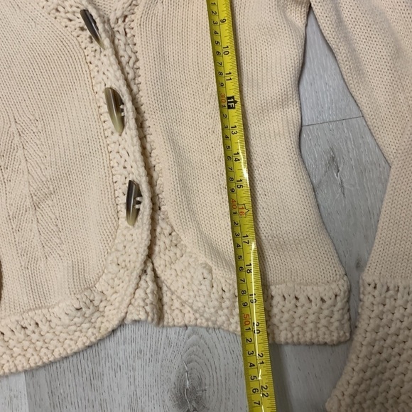 Les Copains Blue Wool Knit Crochet Cardigan size M 42 made in Italy beige - Picture 10 of 16